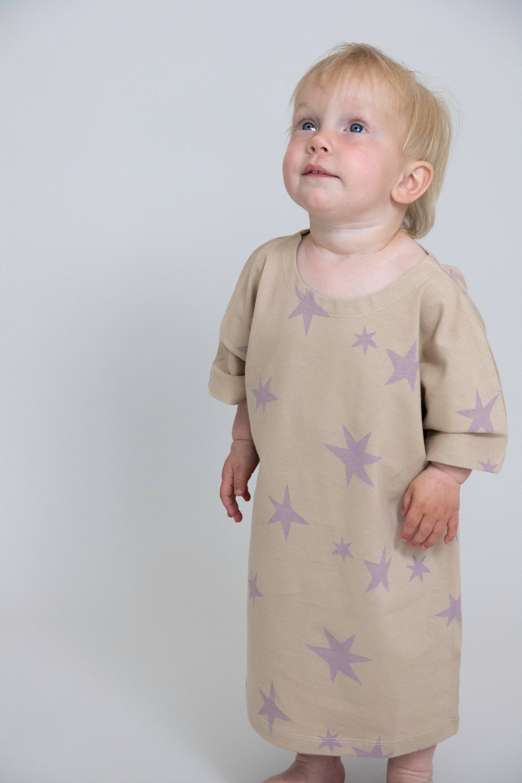 Loose fit T-shirt Dress Matte Lilac Stars, Baby